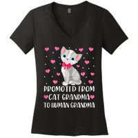 Womens Promoted From Cat Grandma To Human Grandma Funny Cat Women's V-Neck T-Shirt