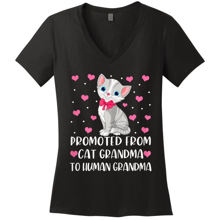 Womens Promoted From Cat Grandma To Human Grandma Funny Cat Women's V-Neck T-Shirt