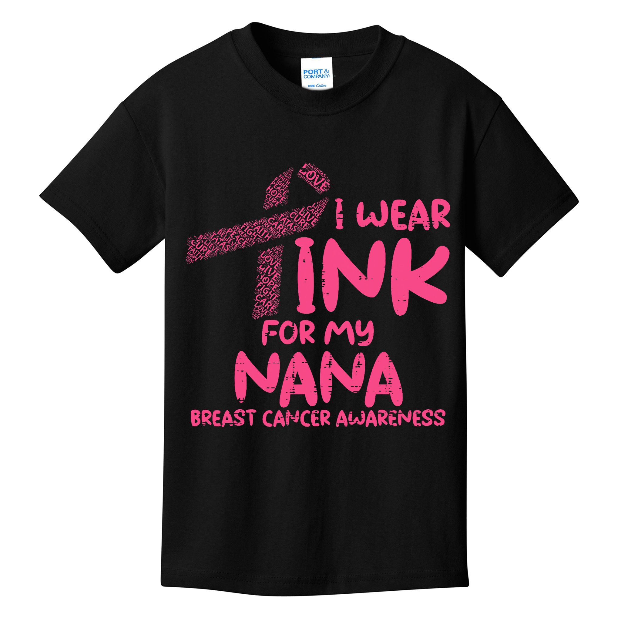 Wear Pink For My Nana Breast Cancer Awareness Grandma Kids T-Shirt