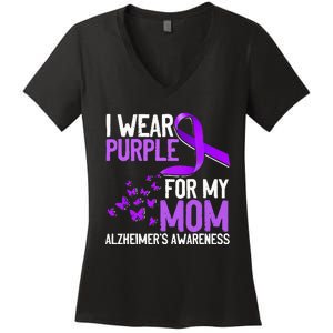 Wear Purple For My Mom Alzheimer´s Awareness Women's V-Neck T-Shirt