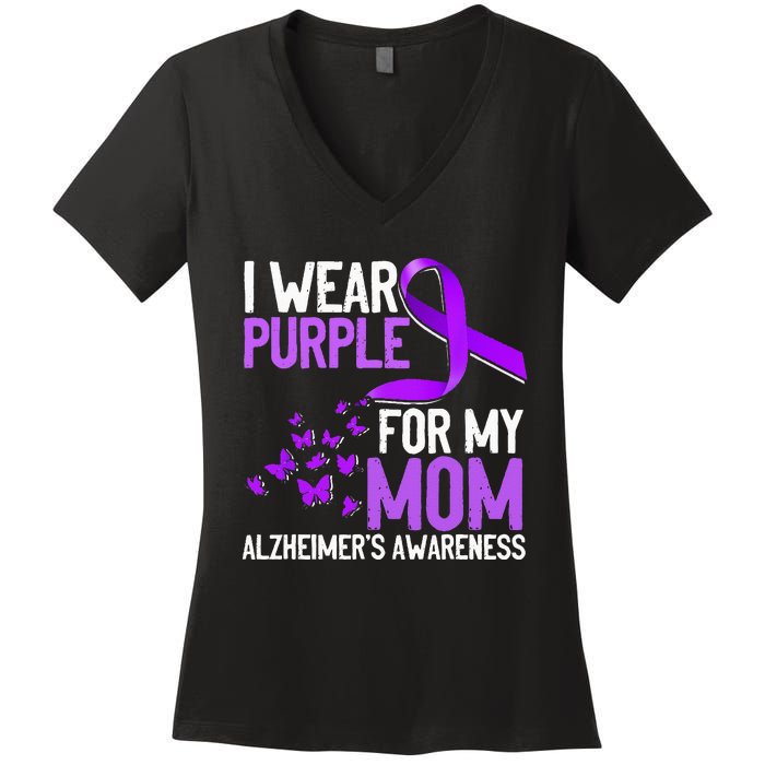 Wear Purple For My Mom Alzheimer´s Awareness Women's V-Neck T-Shirt