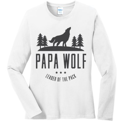 Wolf Pack Family - Dad Papa Wolf Ladies Long Sleeve Shirt