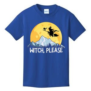 Witch Please Funny Sarcastic Halloween Puns Full Moon Broom Gift Kids T-Shirt