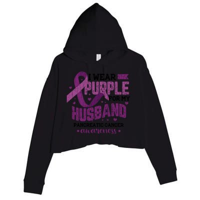 Wear Purple For Husband Pancreatic Cancer Awareness Graphic Great Gift Crop Fleece Hoodie