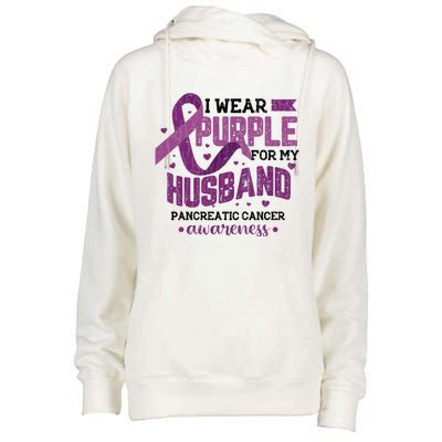 Wear Purple For Husband Pancreatic Cancer Awareness Graphic Great Gift Womens Funnel Neck Pullover Hood