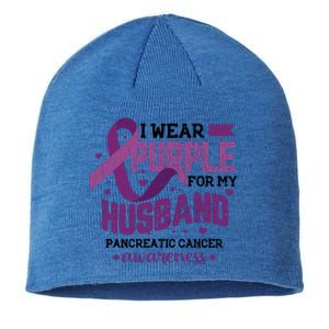 Wear Purple For Husband Pancreatic Cancer Awareness Graphic Great Gift Sustainable Beanie