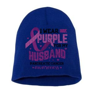 Wear Purple For Husband Pancreatic Cancer Awareness Graphic Great Gift Short Acrylic Beanie