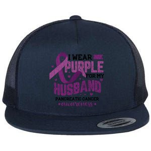 Wear Purple For Husband Pancreatic Cancer Awareness Graphic Great Gift Flat Bill Trucker Hat