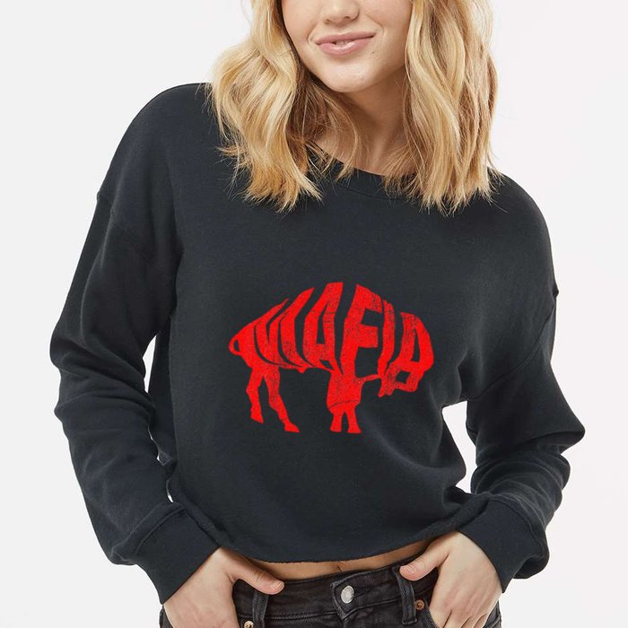 Wny Pride Faded Red Buffalo Cropped Pullover Crew