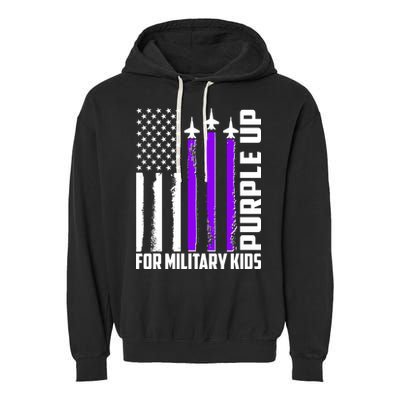 Wear Purple For Military Family Kids USA Flag Garment-Dyed Fleece Hoodie