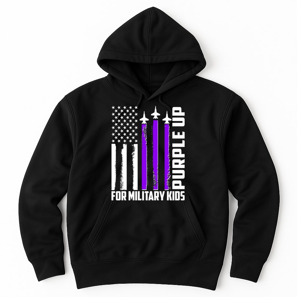 Wear Purple For Military Family Kids USA Flag Hoodie