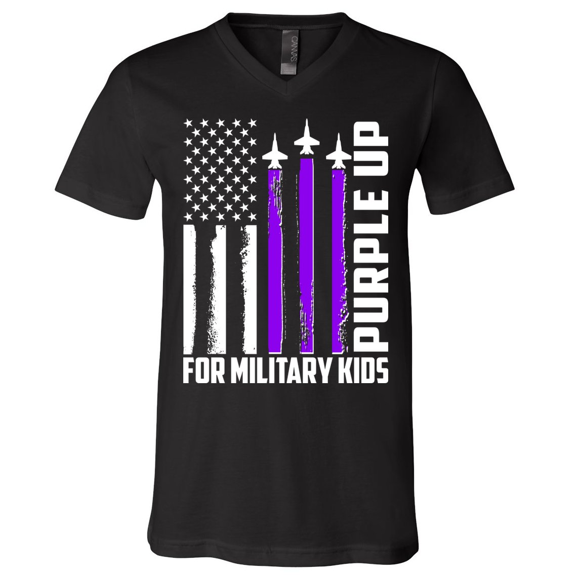 Wear Purple For Military Family Kids USA Flag V-Neck T-Shirt