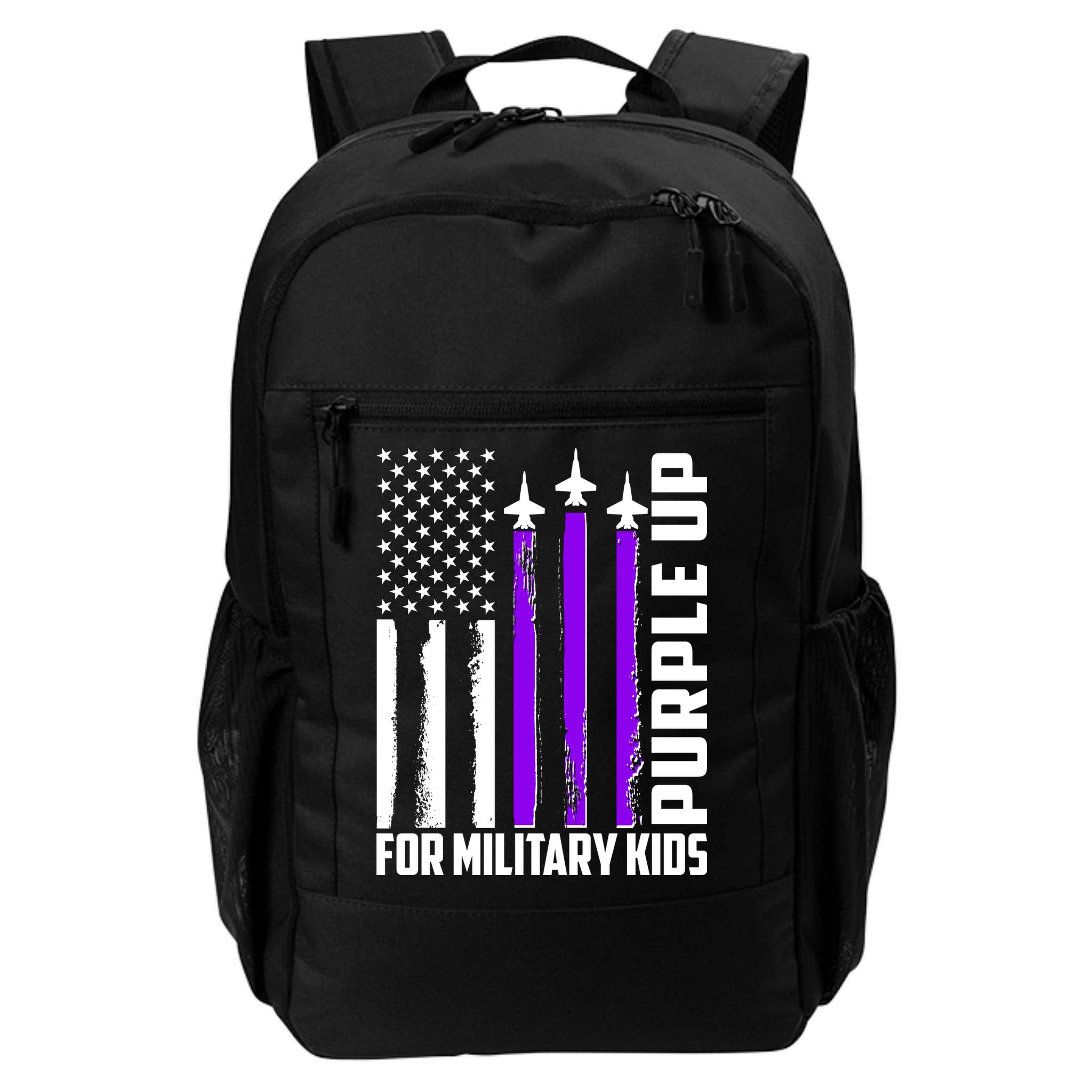 Wear Purple For Military Family Kids USA Flag Backpack
