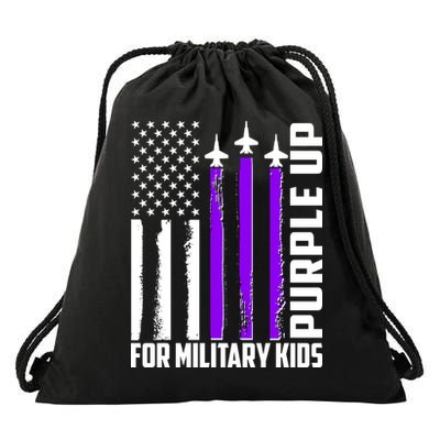 Wear Purple For Military Family Kids USA Flag Drawstring Bag