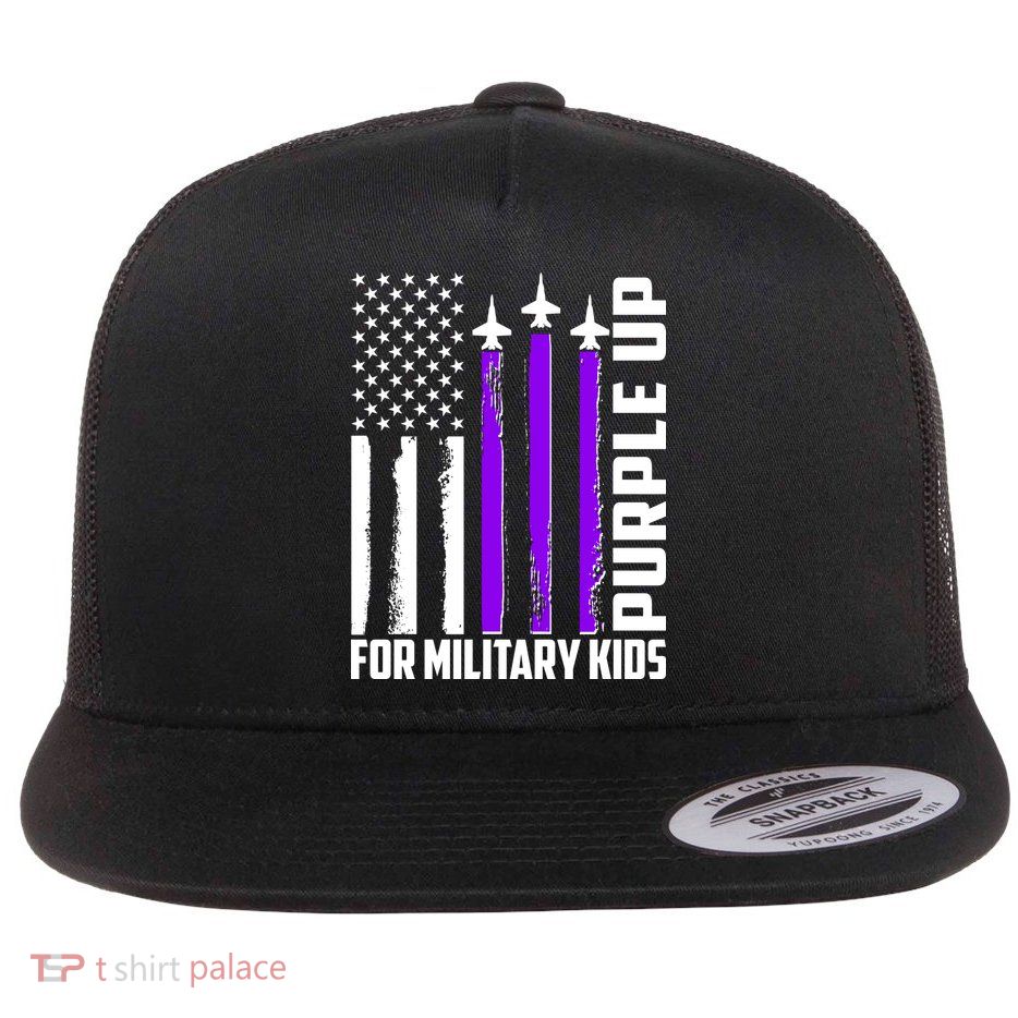 Wear Purple For Military Family Kids USA Flag Flatbill Hat