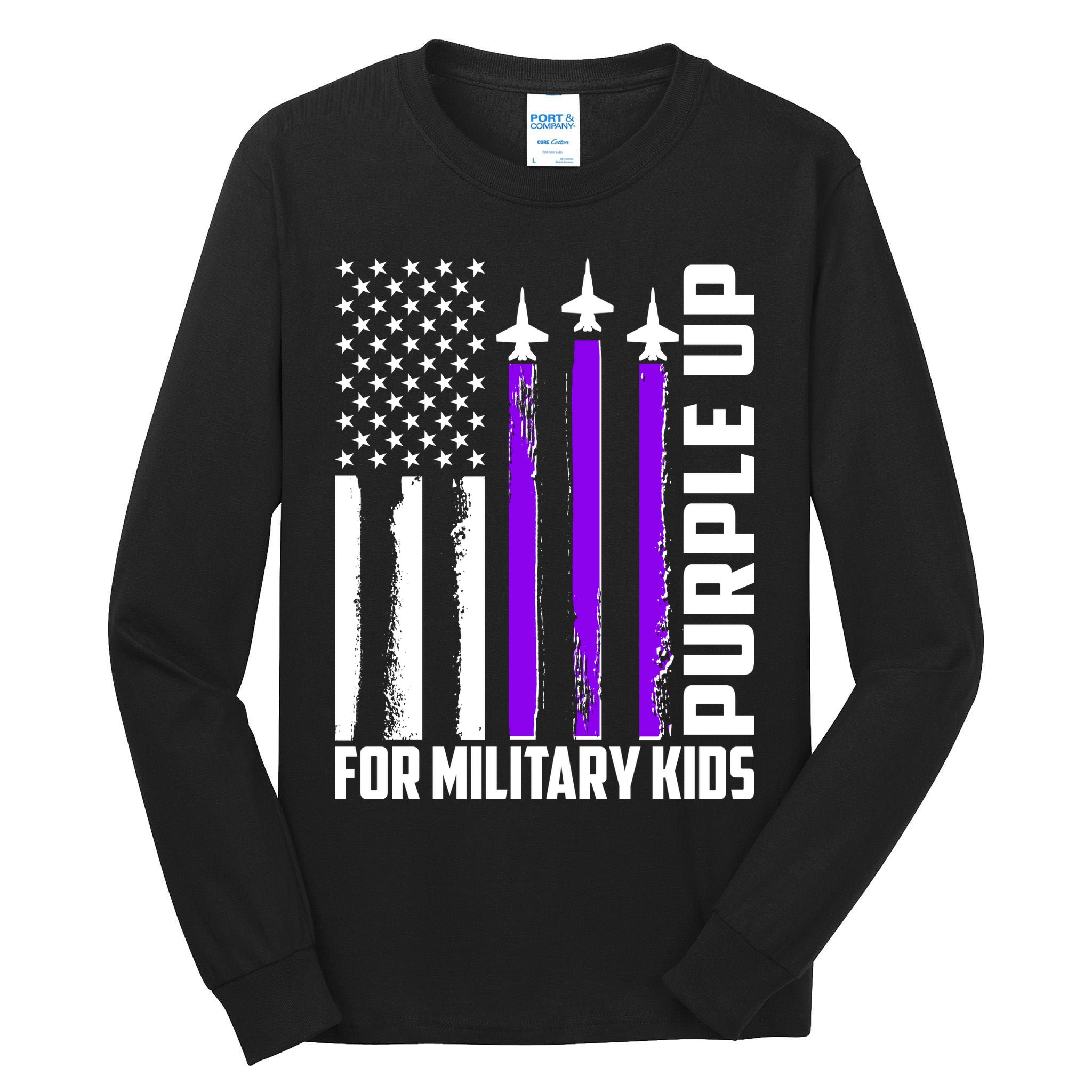 Wear Purple For Military Family Kids USA Flag Tall Long Sleeve T-Shirt
