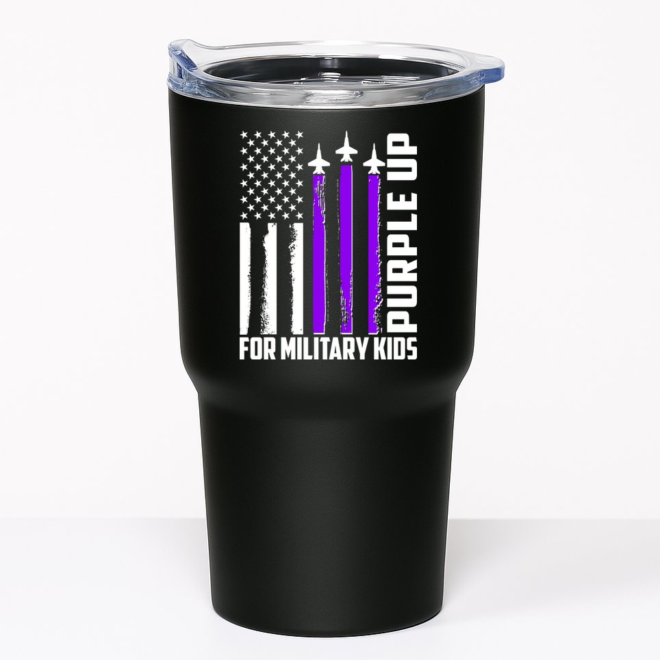 Wear Purple For Military Family Kids USA Flag Tumbler