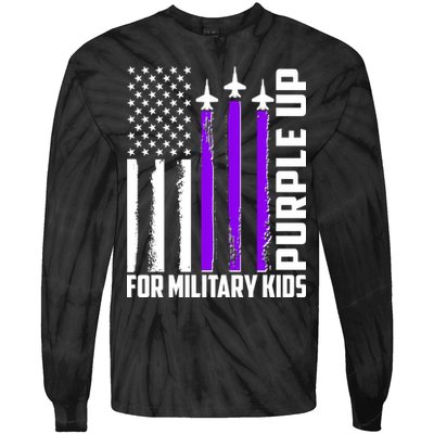 Wear Purple For Military Family Kids USA Flag Tie-Dye Long Sleeve Shirt