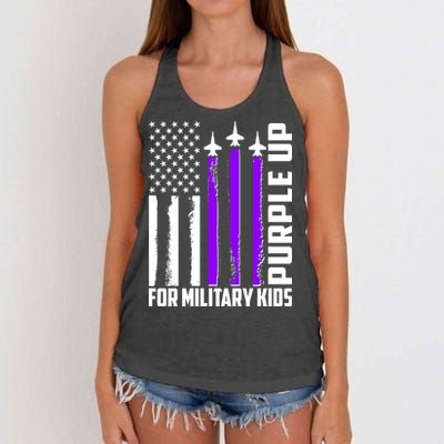 Wear Purple For Military Family Kids USA Flag Women's Knotted Racerback Tank