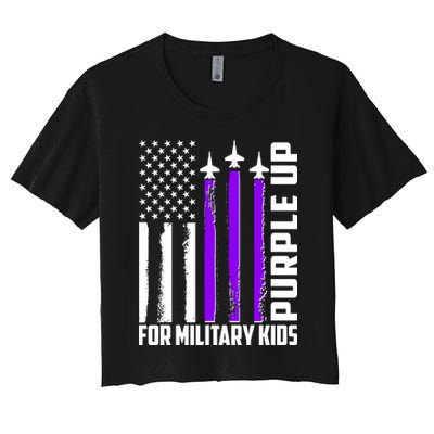 Wear Purple For Military Family Kids USA Flag Crop Top