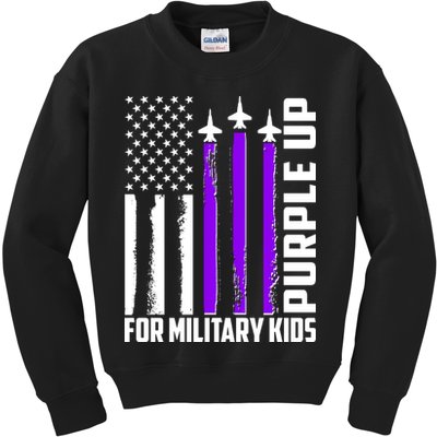 Wear Purple For Military Family Kids USA Flag Kids Sweatshirt