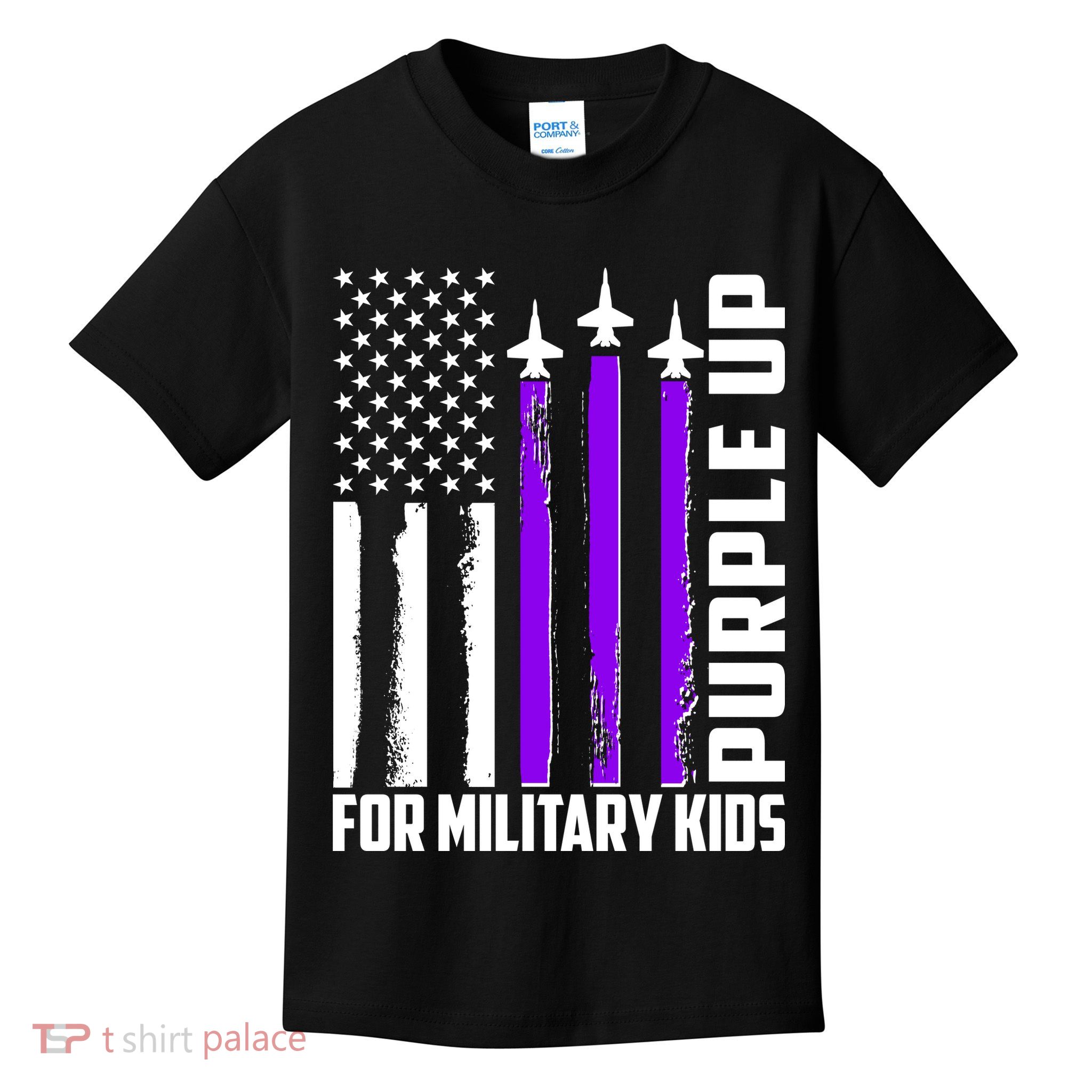 Wear Purple For Military Family Kids USA Flag Kids T-Shirt