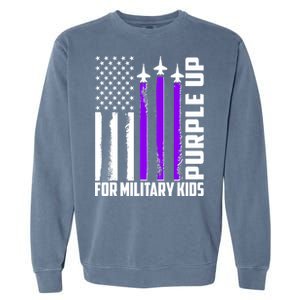 Wear Purple For Military Family Kids USA Flag Garment-Dyed Sweatshirt