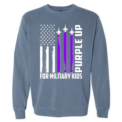 Wear Purple For Military Family Kids USA Flag Garment-Dyed Sweatshirt