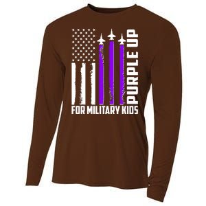 Wear Purple For Military Family Kids USA Flag Cooling Performance Long Sleeve Crew