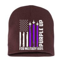 Wear Purple For Military Family Kids USA Flag Short Acrylic Beanie