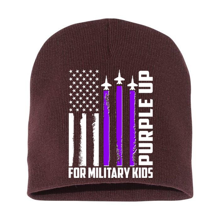 Wear Purple For Military Family Kids USA Flag Short Acrylic Beanie