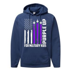 Wear Purple For Military Family Kids USA Flag Performance Fleece Hoodie