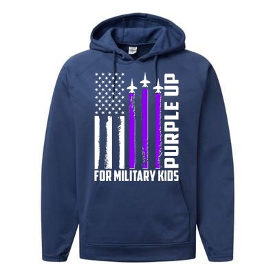 Wear Purple For Military Family Kids USA Flag Performance Fleece Hoodie