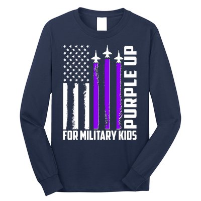 Wear Purple For Military Family Kids USA Flag Long Sleeve Shirt