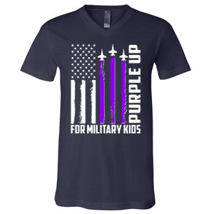 Wear Purple For Military Family Kids USA Flag V-Neck T-Shirt