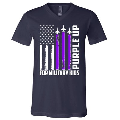 Wear Purple For Military Family Kids USA Flag V-Neck T-Shirt