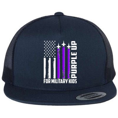 Wear Purple For Military Family Kids USA Flag Flat Bill Trucker Hat