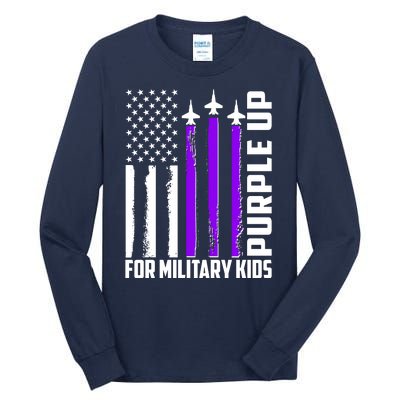 Wear Purple For Military Family Kids USA Flag Tall Long Sleeve T-Shirt