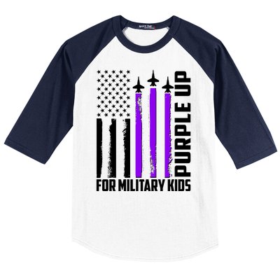 Wear Purple For Military Family Kids USA Flag Baseball Sleeve Shirt