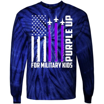 Wear Purple For Military Family Kids USA Flag Tie-Dye Long Sleeve Shirt