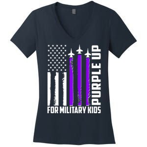 Wear Purple For Military Family Kids USA Flag Women's V-Neck T-Shirt