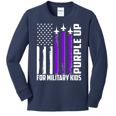 Wear Purple For Military Family Kids USA Flag Kids Long Sleeve Shirt