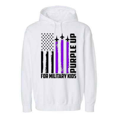 Wear Purple For Military Family Kids USA Flag Garment-Dyed Fleece Hoodie