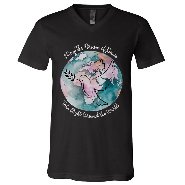 World Peace Gift Peace And Love Dove May Peace Take Flight V-Neck T-Shirt