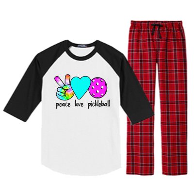 Womans Pickleballer Gift Peace Love Pickleball Tie Dye Raglan Sleeve Pajama Set