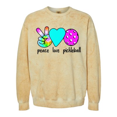 Womans Pickleballer Gift Peace Love Pickleball Tie Dye Colorblast Crewneck Sweatshirt