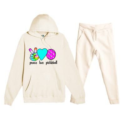 Womans Pickleballer Gift Peace Love Pickleball Tie Dye Premium Hooded Sweatsuit Set