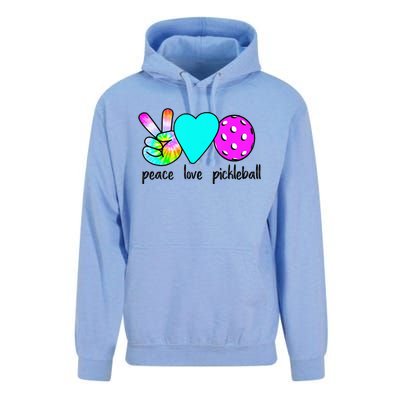 Womans Pickleballer Gift Peace Love Pickleball Tie Dye Unisex Surf Hoodie