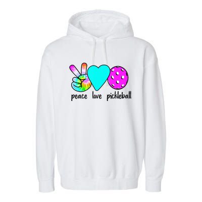 Womans Pickleballer Gift Peace Love Pickleball Tie Dye Garment-Dyed Fleece Hoodie