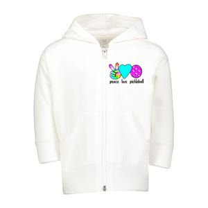 Womans Pickleballer Gift Peace Love Pickleball Tie Dye Toddler Zip Fleece Hoodie